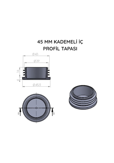 Cateksss 45 Mm Boru İçin Kademeli İçe Geçme Boru Tapası, Boru Kapak, Boru Tapa Siyah - 54 Lü Paket