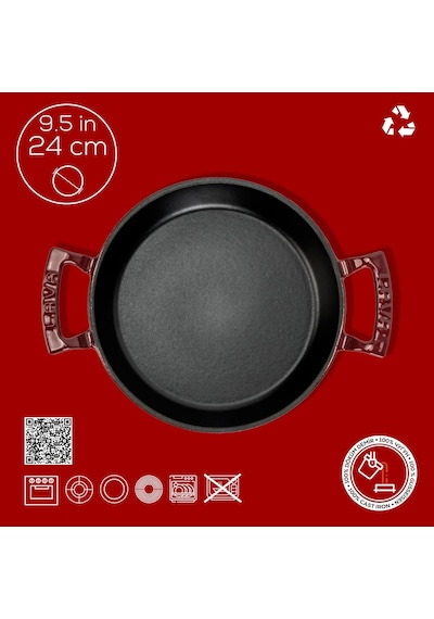 Lava Döküm Yuvarlak Sahan Döküm Demir Yekpare Çift Kulplu Çap Ø 24cm.-bordo Bordo