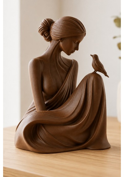 Kuşa Fısıldayan Kadın Figürlü Dekoratif Biblo 93361921