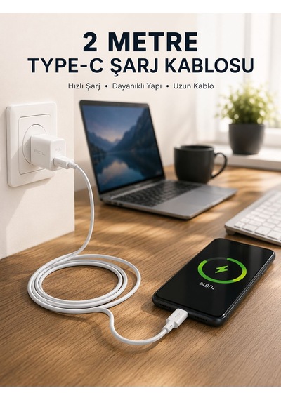 Hızlı Şarj Destekli 2 Metre Type-c Kablo 3855796