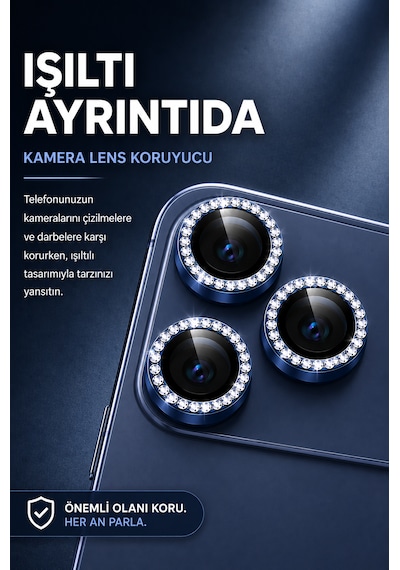 İphone 17 Pro / 17 Pro Max Uyumlu Taşlı Kamera Lens Koruyucu Abis