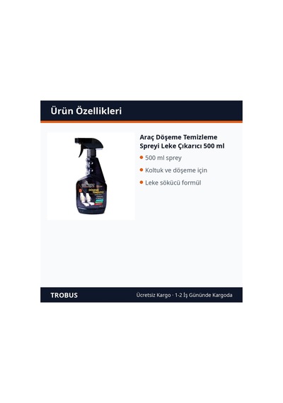Trobus Araç Döşeme Temizleme Spreyi Leke Çıkarıcı 500 Ml