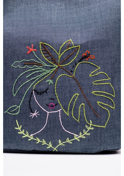 Fabric Craft Bag Sırt Çantası Kot Kumaş Nakışlı Astarlı 38x40 Cm Kot