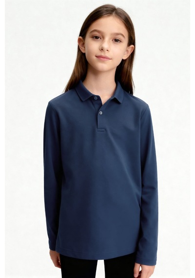 Tommylife İndigo Polo Yaka Basic Uzun Kollu Erkek Çocuk T-shirt - 11170 İndigo