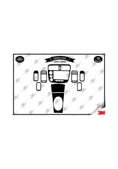 Honda Civic 2001- 2006 Torpido Konsol Trim Göğüs Maun Kaplama Set 11 Parça Siyah