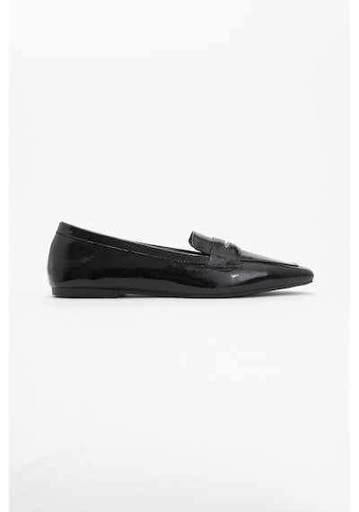 Luvishoes Luvi Shoes Irıdessa Siyah Rugan Hakiki Deri Tokalı Küt Burun Kadın Loafer Ayakkabı SİYAH RUGAN