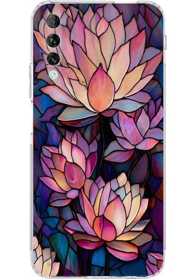 Printify Huawei P Smart Pro İle Uyumlu Vitray Sessiz Lotus Tasarımlı Şeffaf Silikon Kılıf Şeffaf