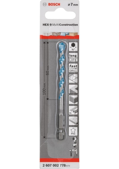 Bosch HEX-9 Altıgen Şaftlı 7x100 mm Çok Amaçlı Delme Ucu - 2607002778