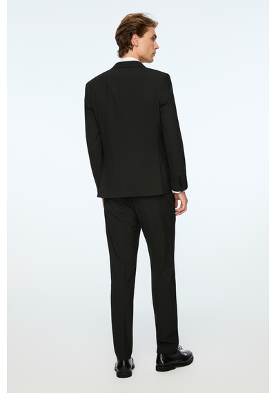 Morven Erkek Siyah Poliviskon Basic Düz Slim Fit Sivri Yaka Takım Elbise 26mc001076001 Siyah