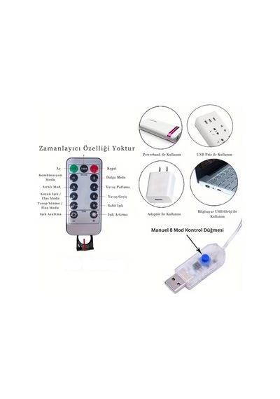 Shopytech 300 Led Usb Perde Işık 8 Modlu Uzaktan Kumandalı Gün Işığı Dekoratif Led Peri Işığı Çok Renkli