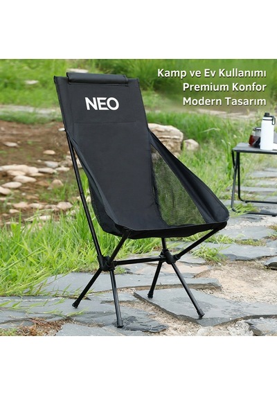 Neo Class Neo Trail Premium Katlanır Kamp Sandalyesi Kolay Kurulum, 120kg Taşıma Kapasiteli, Taşıma Çantalı Siyah