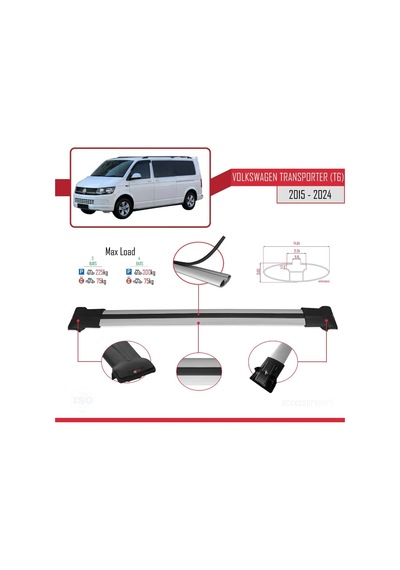 Volkswagen Transporter T6 2015 Ve Sonrası İle Uyumlu Fly Model Ara Atkı Tavan Barı Gri 3 Adet Bar