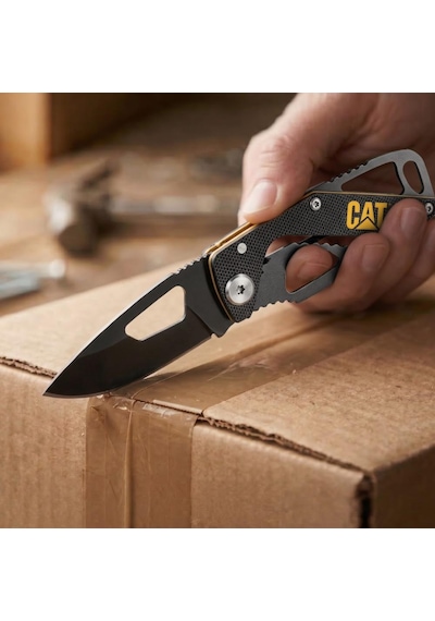 Cat Da980265 Kemer Askı Kancalı Katlanabilir 13cm Paslanmaz Çelik Siyah Kamp Çakısı