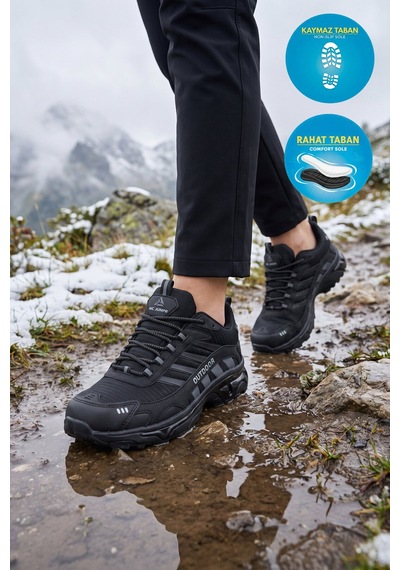 Mc Jamper Siyah Bağcıklı Kaymaz Tabanlı Ortopedik Rahat Taban Erkek Outdoor Trekking Ayakkabı 2408