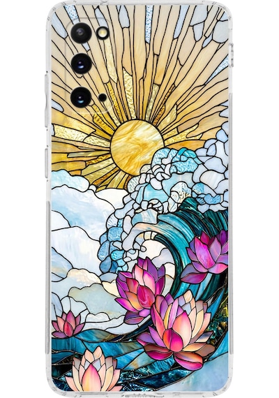 Printify Samsung Galaxy S20 İle Uyumlu Vitray Okyanus Sabahı Tasarımlı Şeffaf Silikon Kılıf Şeffaf