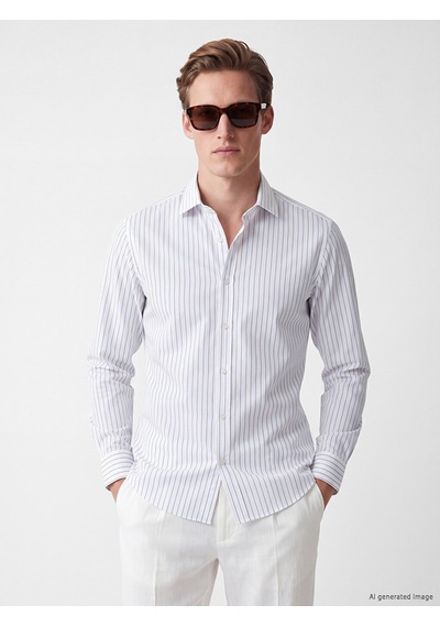 Lcw Busıness Mavi Slim Fit Çizgili Erkek Gömlek