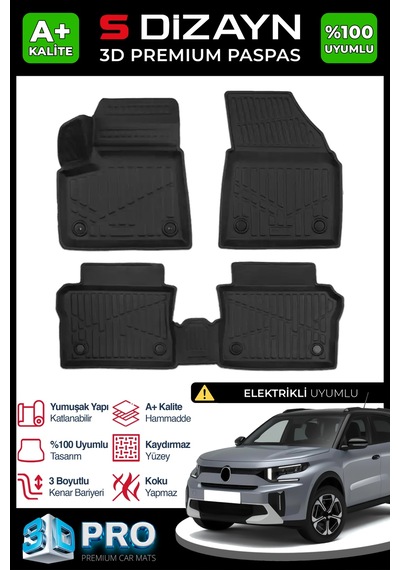 S-dizayn Citroen C3 Aircross Elektrikli 3d Pro Havuzlu Paspas 2025 Üzeri A+ Kalite