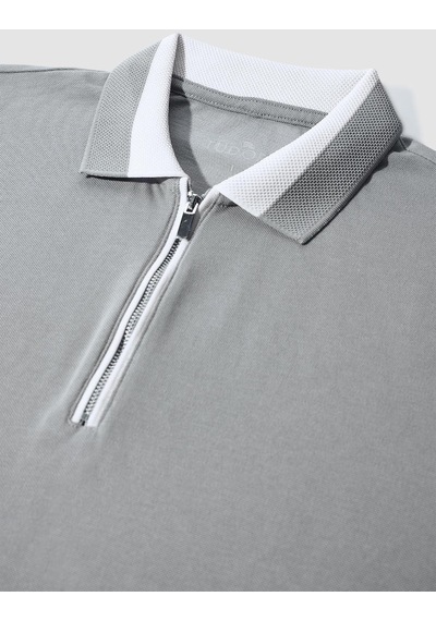 Tudors Erkek Slim Fit Dar Kesim %100 Pamuk Düz Pike Fermuarlı Gri Polo Yaka Tişört-31108-gri Gri