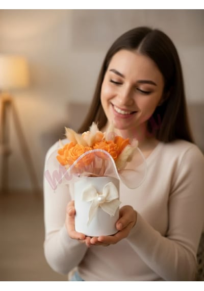 Mumelia Pastel Çiçekler - Doğal Soya Rose Gold Kutulu Mini Mum Buketi - Turuncu