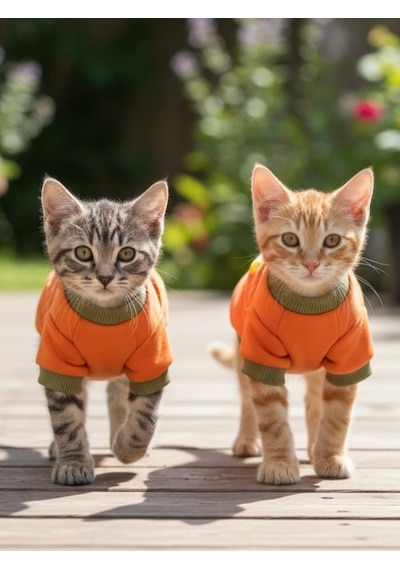 Kemique Pineapple And Ice Cream Turuncu Haki Kedi Polar Sweatshirt Ve Bere Takım Kedi Kıyafeti