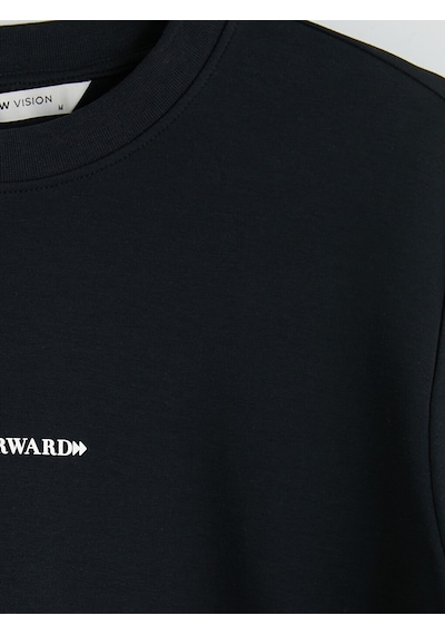Lcw Vision Siyah Bisiklet Yaka Slogan Baskılı Erkek Sweatshirt