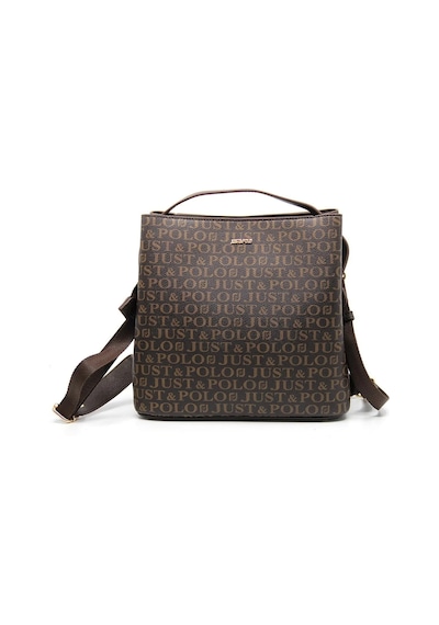Just Polo Kadın Monogram Baskılı El Ve Omuz Çantası Ebat 25 X 25 Kahverengi