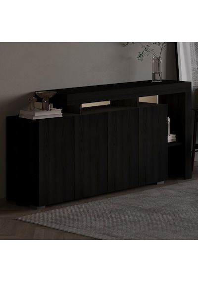 İnarch Dizayn Beliz Led Işıklı Modern Konsol 170 Cm, 4 Kapaklı Ve İç Raflı Depolama, Tasarım Siyah İnarch Dizayn Beliz Led Işıklı Modern Konsol 170 Cm, 4 Kapaklı Ve İç Raflı Depolama, Tasarım Siyah