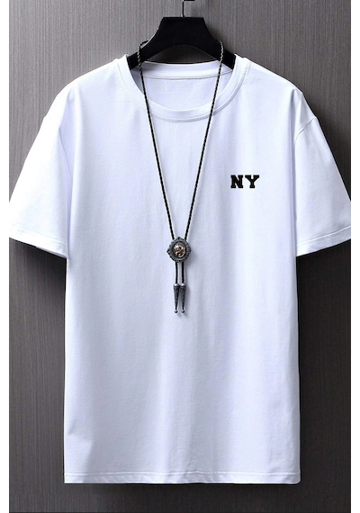 Erkek Ny Baskılı Oversize Tshirt Beyaz