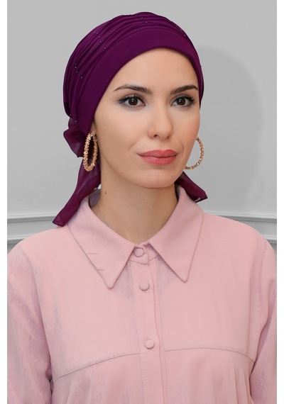 Hürrem Bone Şarabi Pratik Hazır Geçmeli Tesettür Bone Sandy Kumaş Incili Pile Çok Renkli