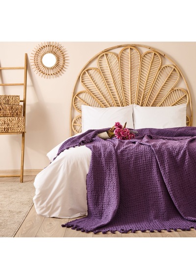 Soft Venna Çift Kişilik Yatak Örtüsü - Mor - 200x230 Cm Renkli