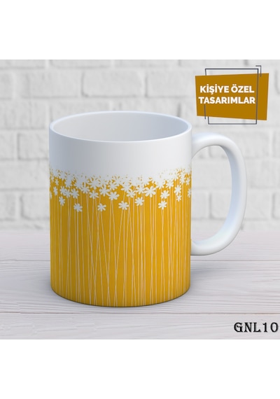 Kişiye Özel Kupa İsimli & Fotoğraflı Premium Hediye Bardak Sarı Papatya Beyaz