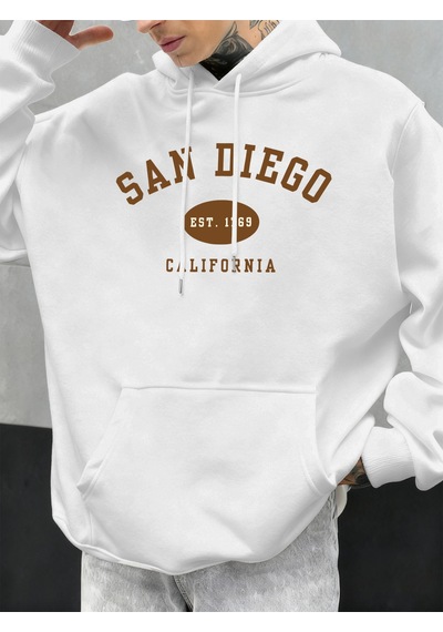 Startmore Startmoresan Diego Kaliforniya Mektup Baskılı Erkek Kapüşonlu Sweatshirt Hip Hop Modası Kişilik Hoody Beyaz