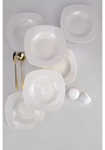 Digithome Terra 6 Lı Porselen Çukur Yemek Tabağı Seti 21 Cm Krem Tl4034620 C320.225