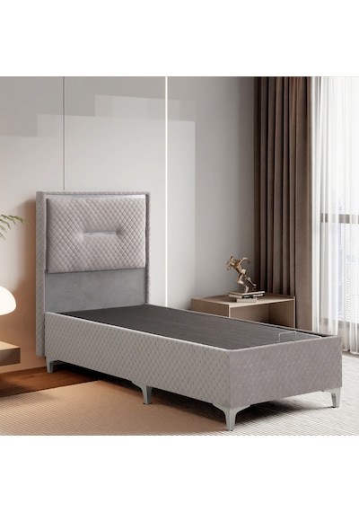 Lina Gri Tek Kişilik Sandıklı Baza Ve Başlık Takımı 2'li Set Konuma Özel Teslimat 90 x 190 CM