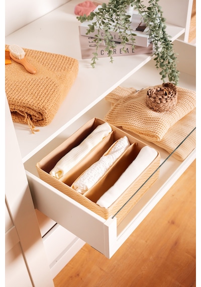 Serstil 6 Bölmeli Çekmece Içi Dolap Kıyafet Iç Çamaşırı Katlanabilir Düzenleyici Organizer Kutu 28x28x12cm Martı Bej