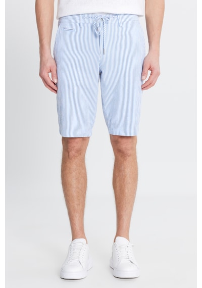 AC&Co / Altınyıldız Classics Erkek Beyaz Mavı Slim Fit Dar Kesim Yan Cepli Gofre Desenli Şort Beyaz Mavı Beyaz - Mavi