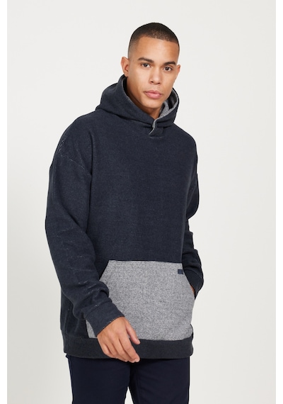 AC&Co / Altınyıldız Classics Erkek Indıgo Melanj Oversize Bol Kesim Kapüşonlu Desenli Pamuklu Sweatshirt İndigo
