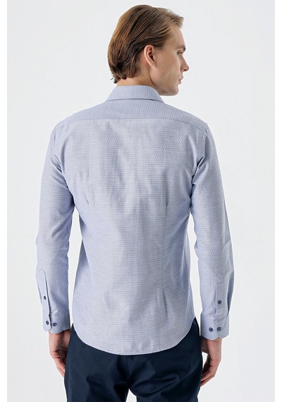 İmza Koyu Lacivert Uzun Kollu Desenli Armürlü Sert Yaka Cepsiz Pamuklu Slim Fit Dar Kesim Gömlek 1004235168-koyu Lacivert Koyu Lacivert