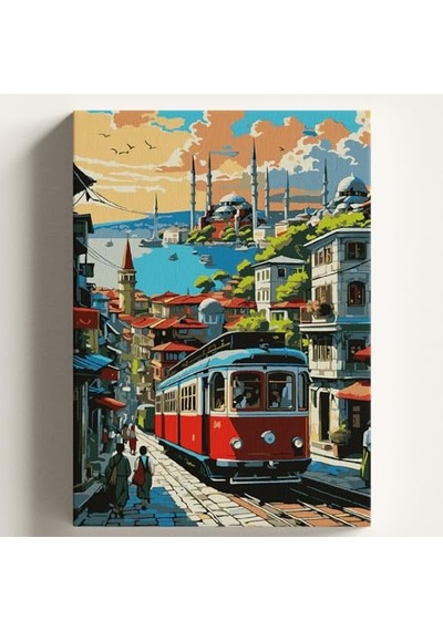 Sayılarla Boyama Tuval Hobi Seti İstanbul Temalı Fırça Ve Boya Dahil Set Çıtalı 50x70 Cm Kendin Yap Sayılarla Tuval Boya Kiti Kasnaklı