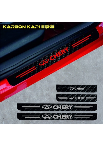 Chery Tiggo İçin Uyumlu Aksesuar Oto Kapı Eşiği Sticker Karbon 4 Adet