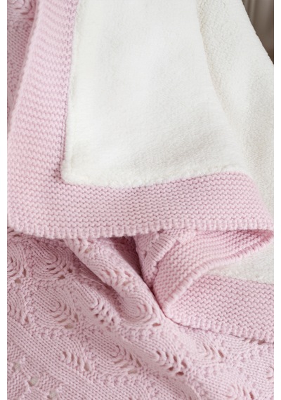 Toffy Toz Pembe Damalı Örgü Bebek Battaniyesi 100x100 Pembe