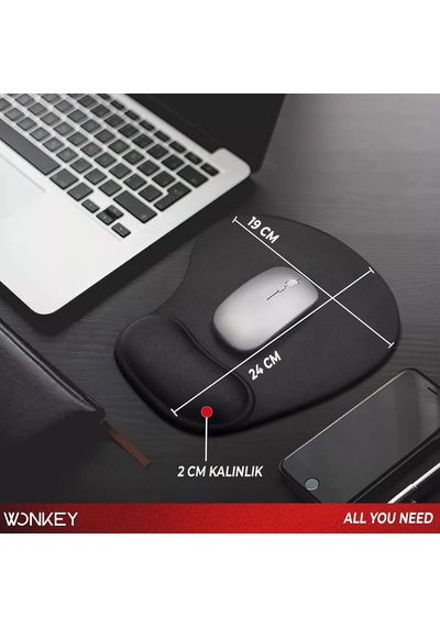 Lexroo Bilek Destekli Mouse Pad, Memory Foam Hafızalı Süngerli Ergonomik Fare Altlığı Standart