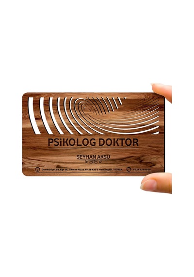Kişiye Özel Mesleki Psikolog Doktor Ahşap Kartvizit (Model 1-4) 5