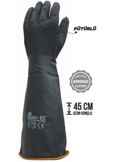 Baytec Kauçuk Asit Eldiveni Dayanıklı Uzun Konç Tırtıklı 45 Cm