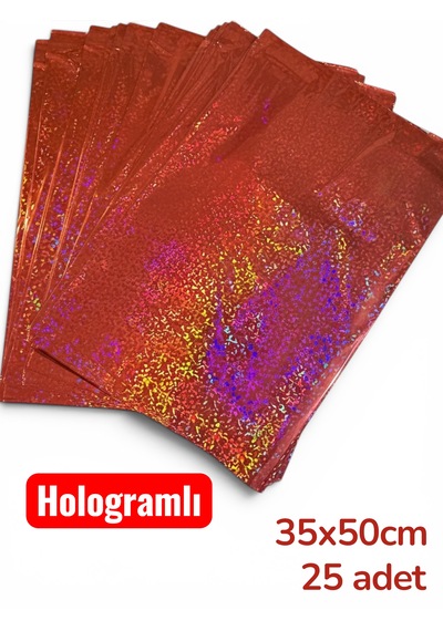 Hologramlı Hediye Paketi 25 Adet 35x50 Kırmızı Hazır Yapışkanlı Hediye Poşeti