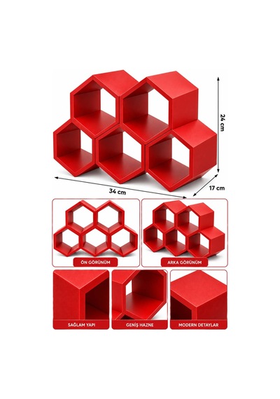 Kırmızı Modern Şarap Stand 5 Hazneli Şık Tasarım Şarap Şişe Organizer Stand