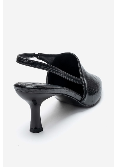 Luvishoes Yarel Siyah Baskı Kadın Topuklu Ayakkabı