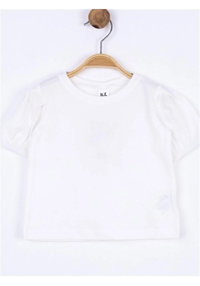 Nk Kids Kız Bebek Pamuklu Kısa Kol Kol Büzgülü Basic Tshirt-11691 Krem