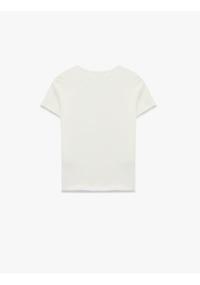 Koton Slim Fit Kısa Kollu Bisiklet Yaka Pamuklu Hibiskus Baskılı Tişört Ekru 6sal10740ık