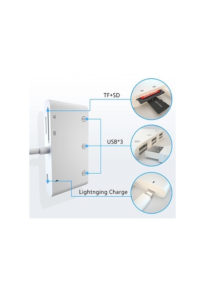 Ally iPhone Uyumlu Lightning To Tfsd Card Reader Usb 3.kamera Adaptörü- 5775 Renkli